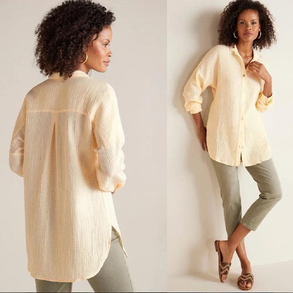 NWT Soft Surroundings Peregrine Gauze Cotton  Shirt Ivory Pearl Size Small - Picture 1 of 6